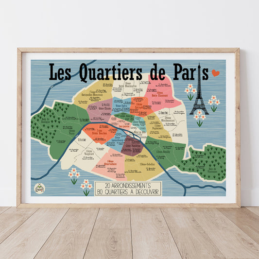 Affiche Carte PARIS - Les Quartiers de Paris