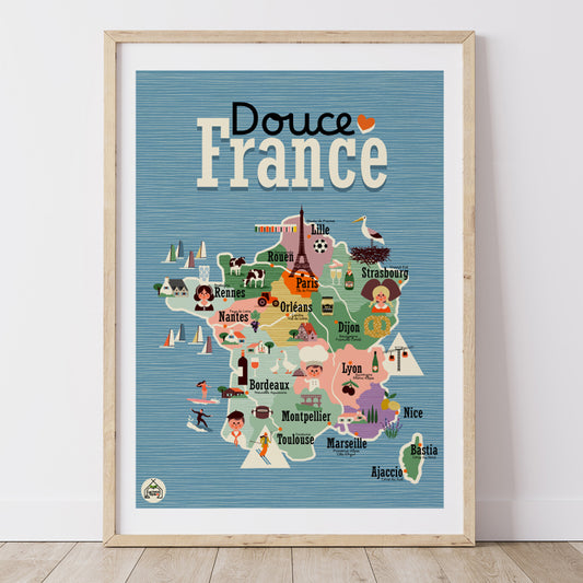 Affiche Carte de la FRANCE - Douce France