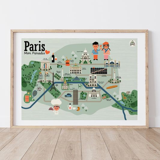 Affiche Carte PARIS - Mon Paradis