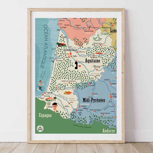 Affiche Carte Région AQUITAINE