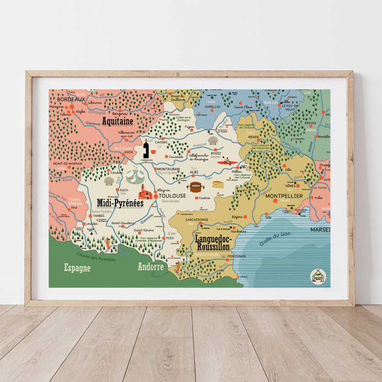 Affiche Carte Région MIDI-PYRENEES