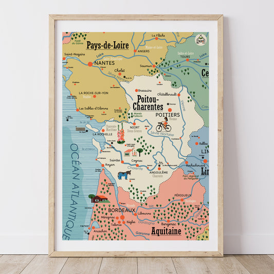 Affiche Carte Région POITOU-CHARENTES