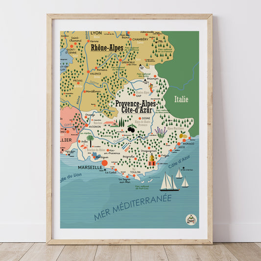 Affiche Carte Région PROVENCE-ALPES-CÔTE D'AZUR